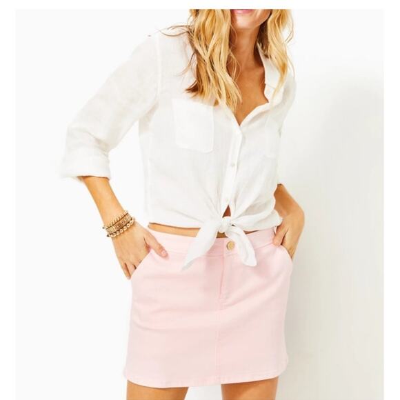 Lilly Pulitzer Dresses & Skirts - Lilly Pulitzer Colette Denim Skort Skirt Calla Lilly Pink Button Womens Size 12